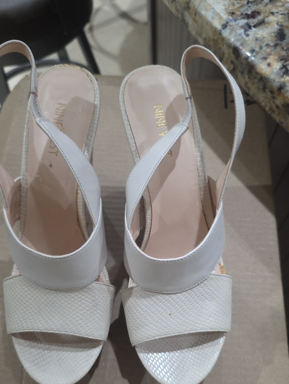 Nine West White Slingback Peep-Toe Heels